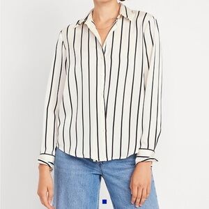 Old Navy Striped Button-Down Collared Blouse - Cream/Black